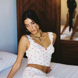 With Jean Bridgette Top Red Pointelle Tank Top Shirt Size Small